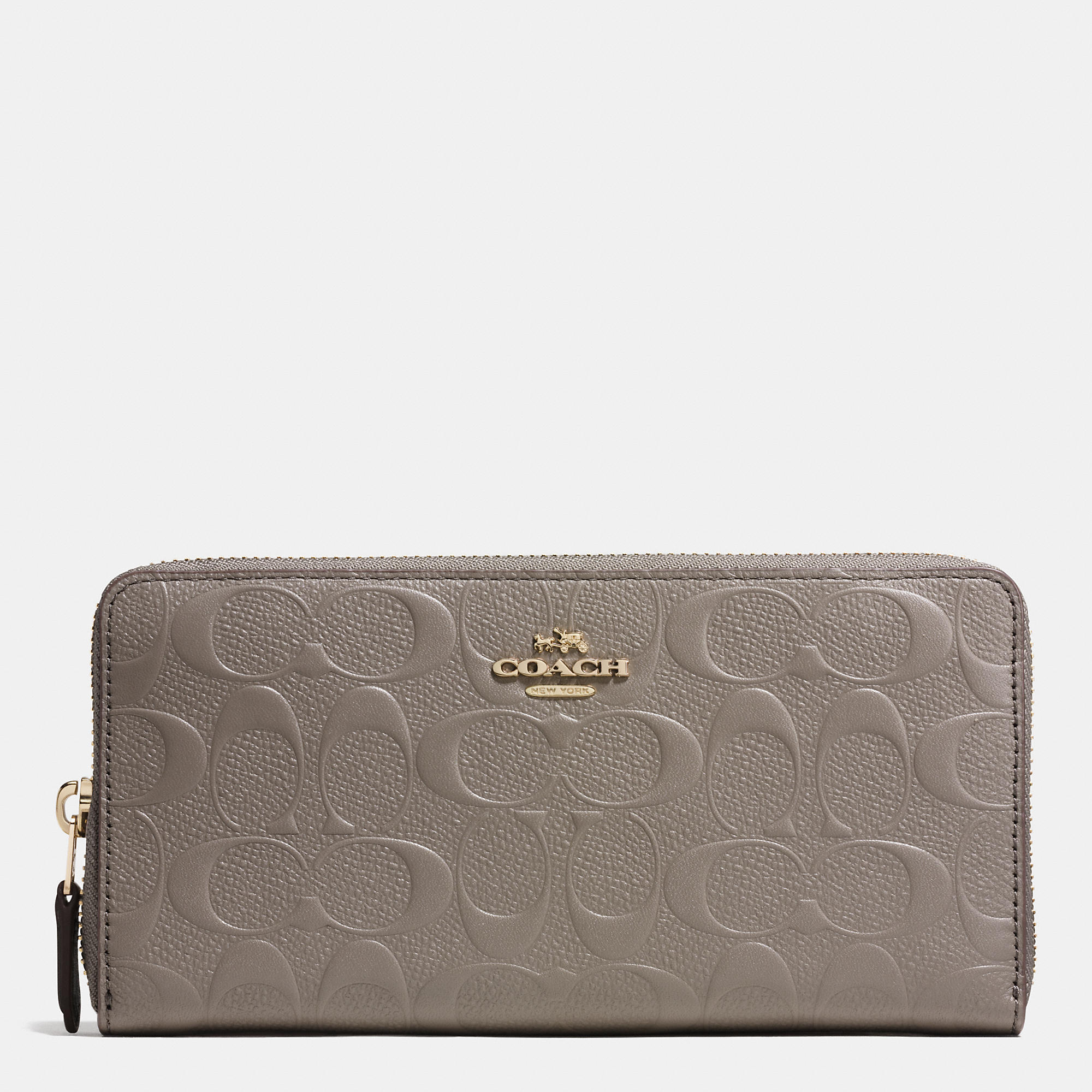 Famous Brand Coach Accordion Zip Wallet In Signature Embossed Leather | Women